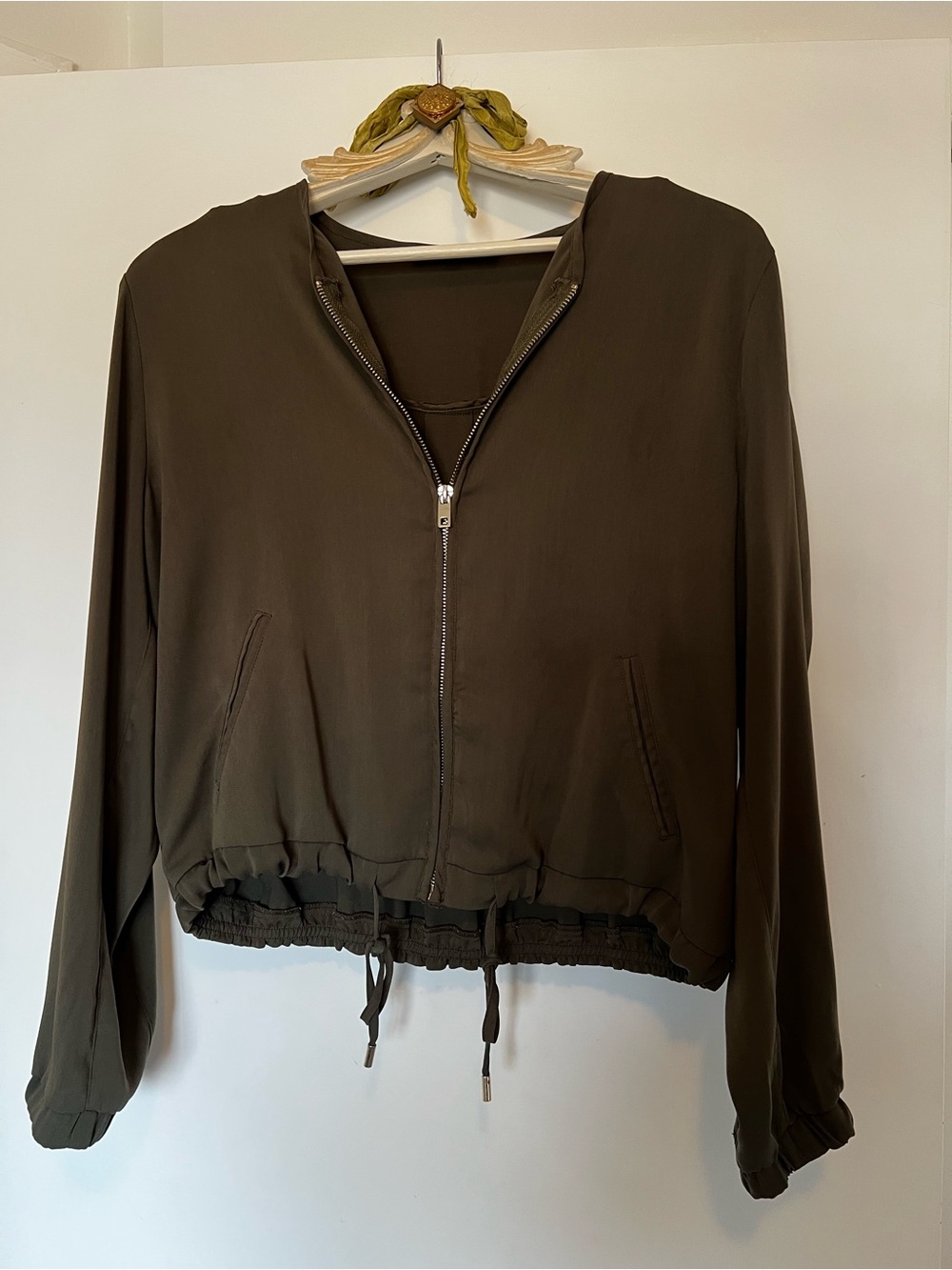 Dynamite Olive Zip-Up Drawstring Bomber Jacket